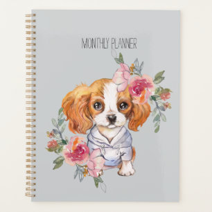 Cute Cavalier King Charles Spaniel and Flowers Planner