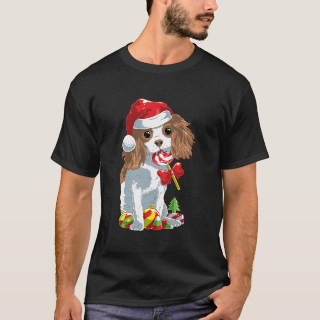 Cute Cavalier King Charles Spaniel Dog Christmas T-Shirt (Front)