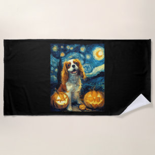 Cute Cavalier King Charles Spaniel Dog Halloween J Beach Towel