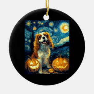 Cute Cavalier King Charles Spaniel Dog Halloween J Ceramic Ornament