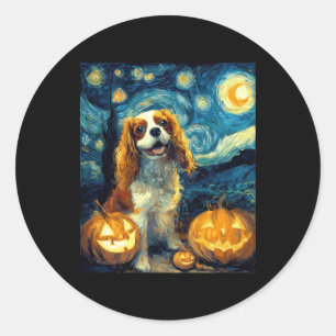 Cute Cavalier King Charles Spaniel Dog Halloween J Classic Round Sticker