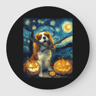 Cute Cavalier King Charles Spaniel Dog Halloween J Large Clock