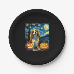 Cute Cavalier King Charles Spaniel Dog Halloween J Paper Plate