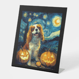 Cute Cavalier King Charles Spaniel Dog Halloween J Pedestal Sign