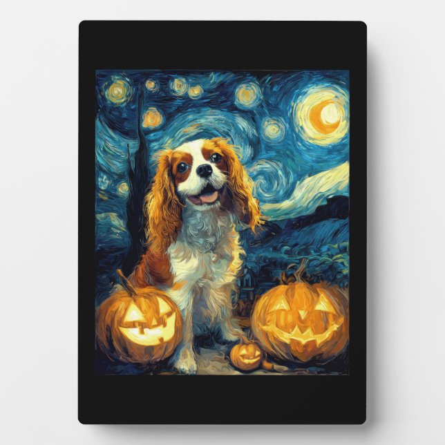 Cute Cavalier King Charles Spaniel Dog Halloween J Plaque (Front)