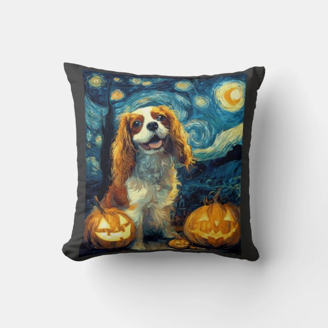 Cute Cavalier King Charles Spaniel Dog Halloween J Throw Pillow (Front)