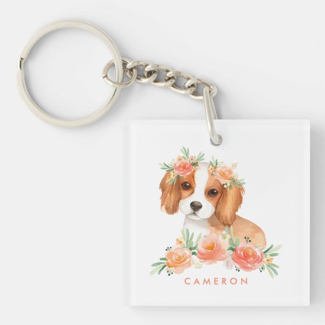 Cute Cavalier King Charles Spaniel Orange Fleurs (Devant)