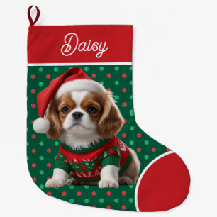 Cute Cavalier King Charles Sweater Personalized Large Christmas Stocking