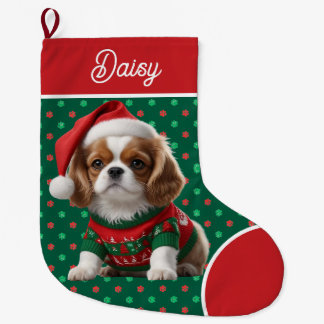 Cute Cavalier King Charles Sweater Personalized Large Christmas Stocking