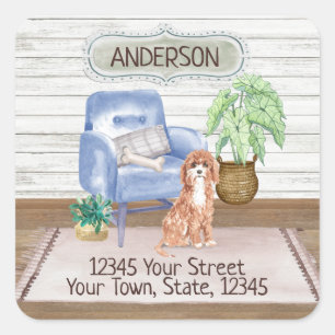 Cute Cavapoo Cozy New Home Address     Square Sticker