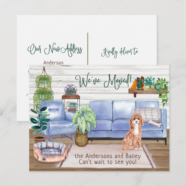 Cute Cavapoo Cozy New Home Moving     Announcement Postcard (Front/Back)