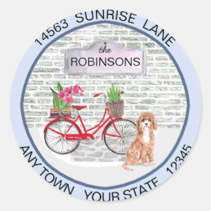 Cute Cavapoo Dog Moving Bicycle New Address Classic Round Sticker