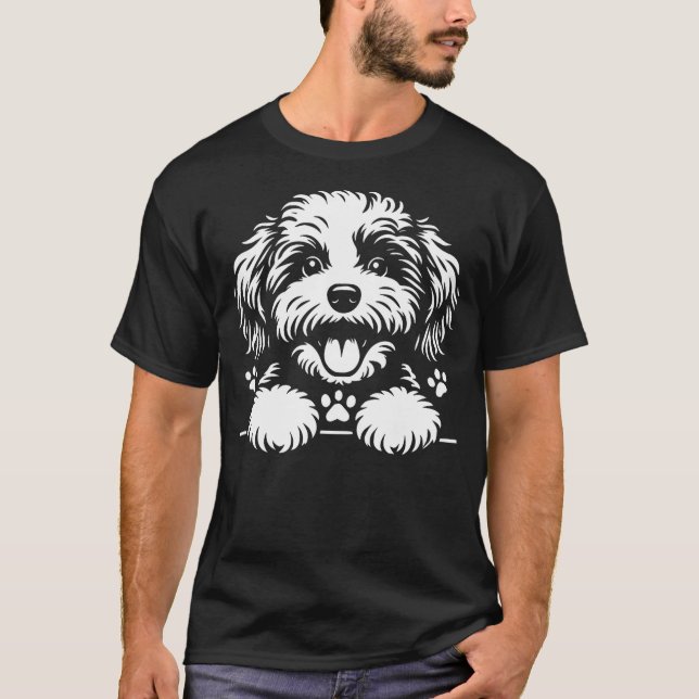 Cute Cavapoo Peeking Dog Graphic Design T-Shirt (Front)