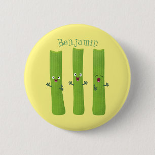 Cute celery sticks trio cartoon vegetables 2 inch round button