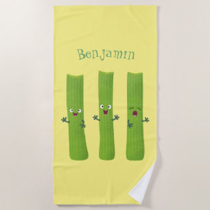 Cute celery sticks trio cartoon vegetables beach towel