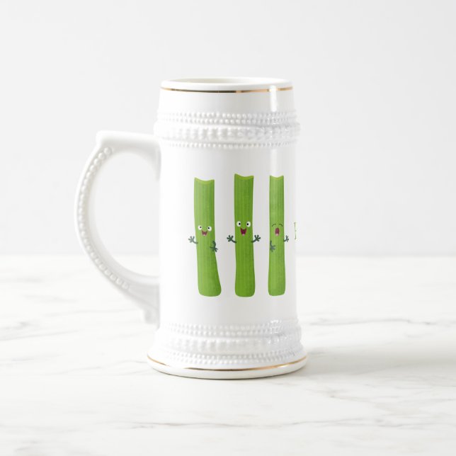 Cute celery sticks trio cartoon vegetables beer stein (Left)
