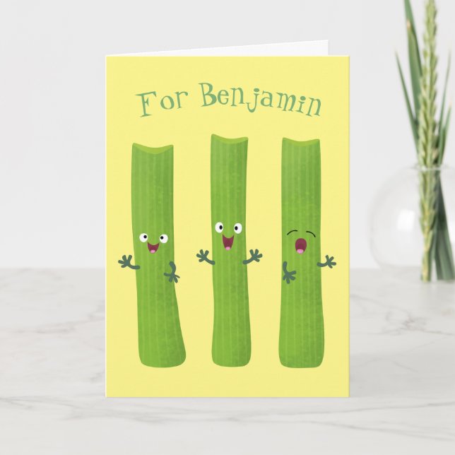 Cute celery sticks trio cartoon vegetables  card (Front)