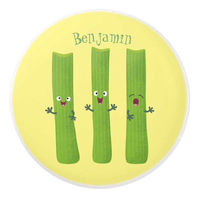 Cute celery sticks trio cartoon vegetables ceramic knob (Front)