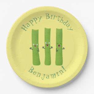 Cute celery sticks trio cartoon vegetables paper plate