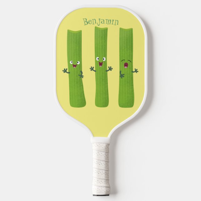 Cute celery sticks trio cartoon vegetables  pickleball paddle (Front)