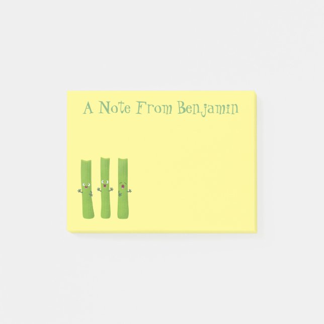 Cute celery sticks trio cartoon vegetables post-it notes (Front)