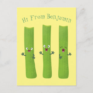 Cute celery sticks trio cartoon vegetables postcard