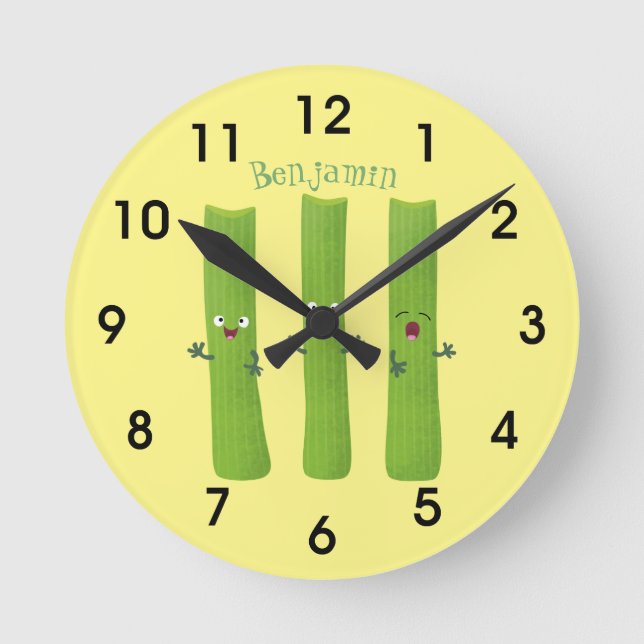 Cute celery sticks trio cartoon vegetables round clock (Front)