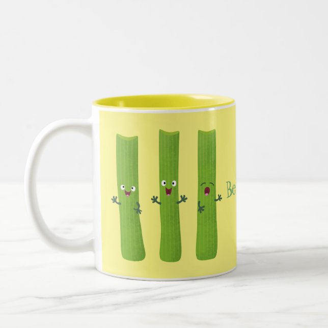 Cute celery sticks trio cartoon vegetables  Two-Tone coffee mug (Left)