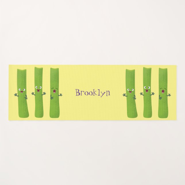 Cute celery sticks trio cartoon vegetables yoga mat (Front (Horizontal))