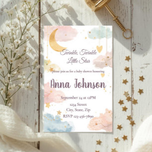 Cute Celestial Baby Shower Invitation   Watercolor