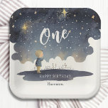 Cute Celestial Birthday Stars Watercolor Boy Paper Plate<br><div class="desc">Cute Celestial Birthday Stars Watercolor Boy Paper Party Plates features a cute watercolor of a little boy looking up at the stars. Perfect for baby boy,  kids first birthday party celebrations and baby showers. Designed by Evco Studio. For coordinating items view www.zazzle.com/store/evcostudio</div>