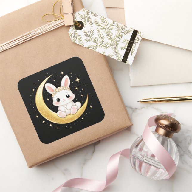 Cute Celestial Easter Bunny Square Sticker (Gifting)