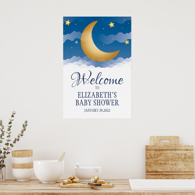Cute Celestial Moon and Stars Baby Shower Poster (Kitchen)
