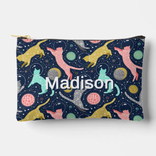 Cute Celestial Mystical Space Cats Personalized Accessory Pouch