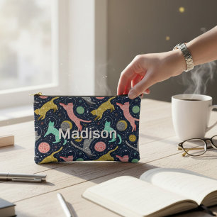 Cute Celestial Mystical Space Cats Personalized Accessory Pouch