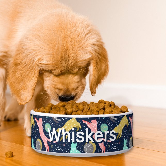 Cute Celestial Mystical Space Cats Personalized Bowl (Creator Uploaded)