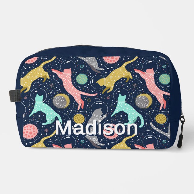 Cute Celestial Mystical Space Cats Personalized Dopp Kit (Front)