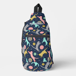 Cute Celestial Mystical Space Cats Personalized Sling Bag