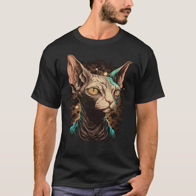 Cute Celestial Sphynx Cat Breed Occult Witch T-Shirt (Front)