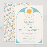 Cute Celestial Star and Moon in Blue Baby Shower