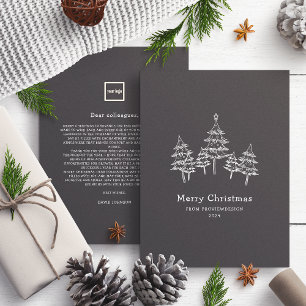 Cute Chalk Christmas Trees Black White Business Holiday Card