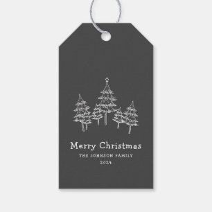 Cute Chalk Christmas Trees Black White Gift Tags