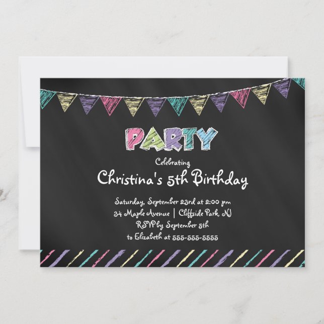 Cute  Chalkboard Girls Birthday Party Invitation (Front)