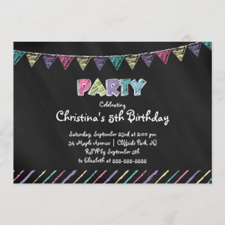 Cute Chalkboard Girls Birthday Party Invitation