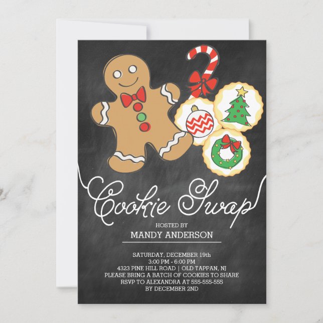 Cute Chalkboard Holiday Cookie Swap Invitation (Front)