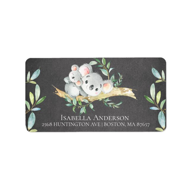 Cute Chalkboard Koala Bear  Baby Boy Shower Label (Front)