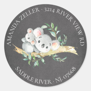 Cute chalkboard  Koala Bear Baby Shower Return Classic Round Sticker