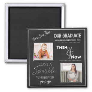 Cute Chalkboard Our Graduate Then And Now Photo Magnet