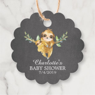 Cute Chalkboard Sloth Baby Shower Favour Tags