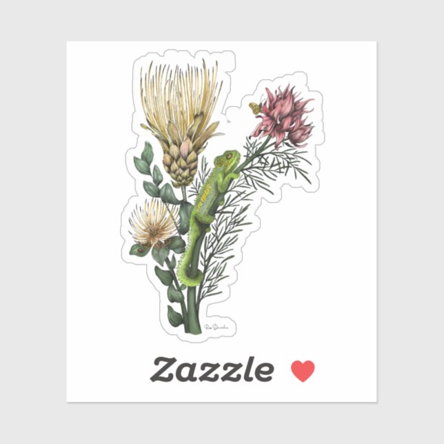 Cute Chameleon in Floral Bouquet Botanical Art (Sheet)